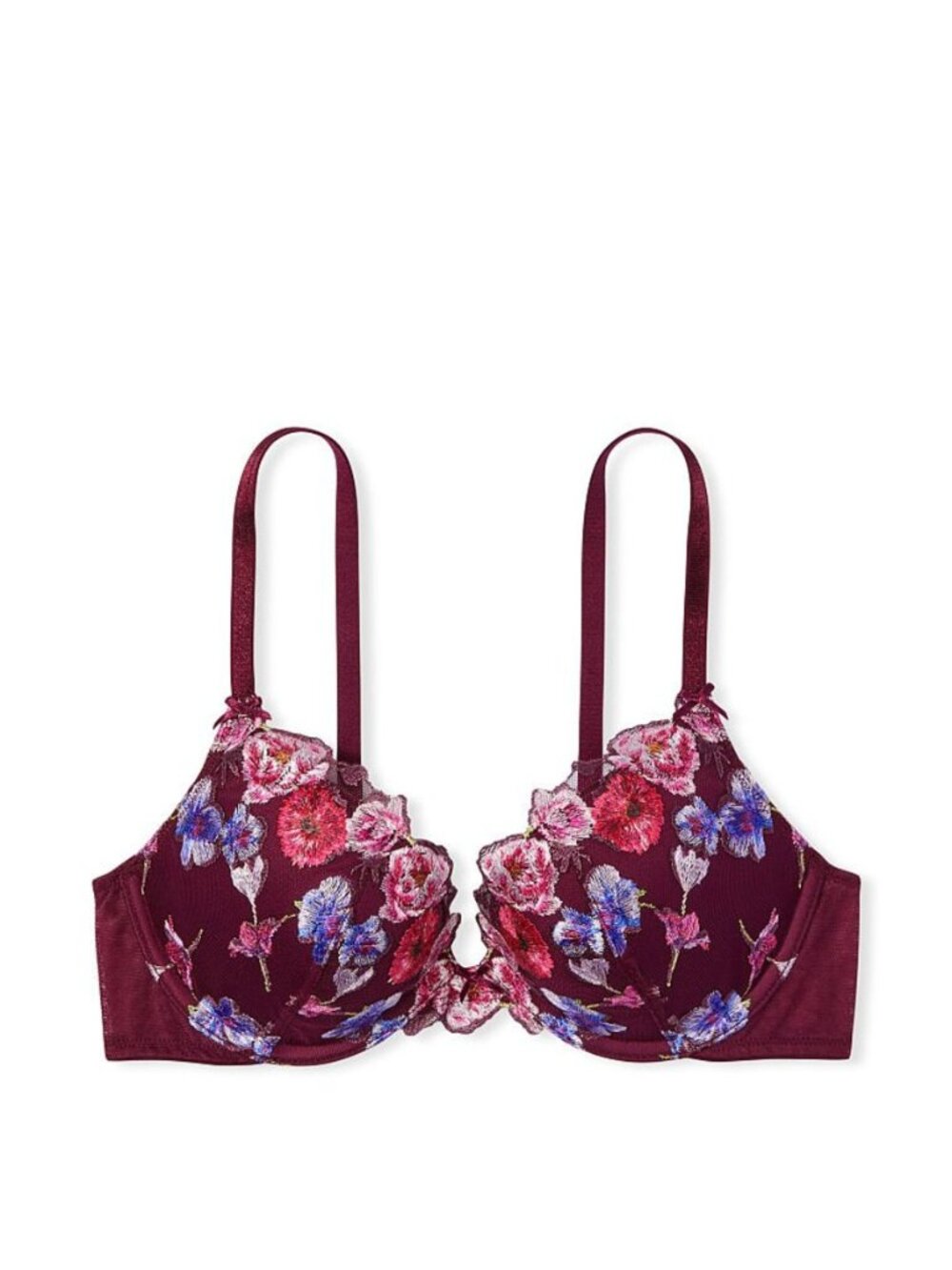 Victoria's Secret Burgundy Floral Embroidered Demi Bra 32DD